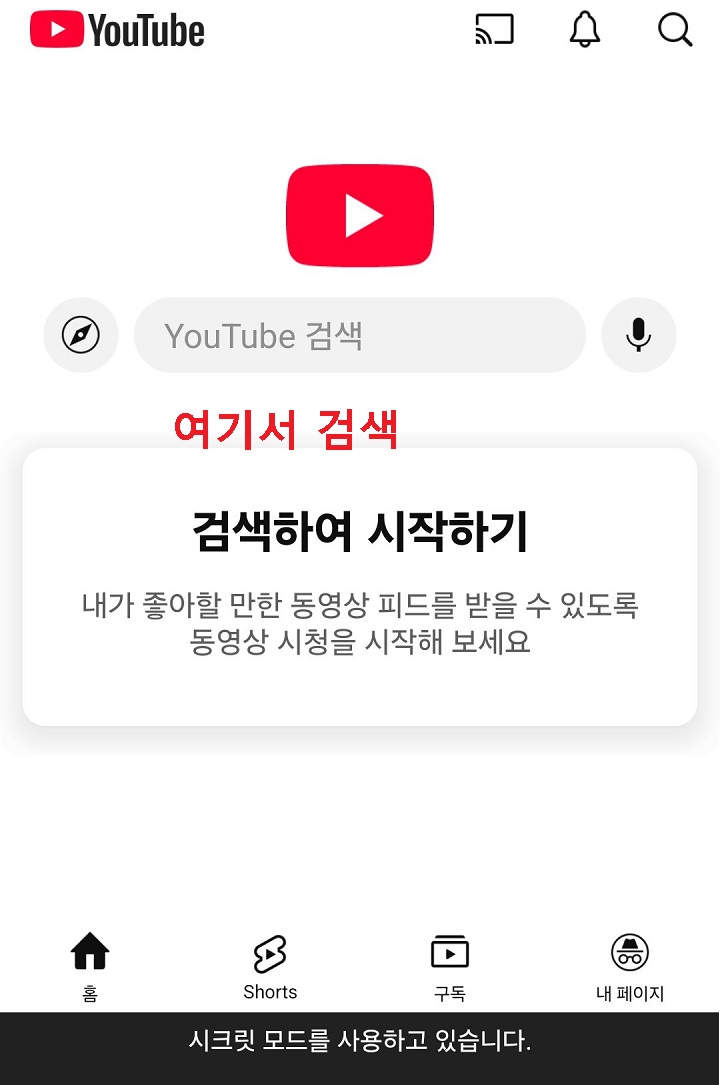 시크릿모드 검색창 보임