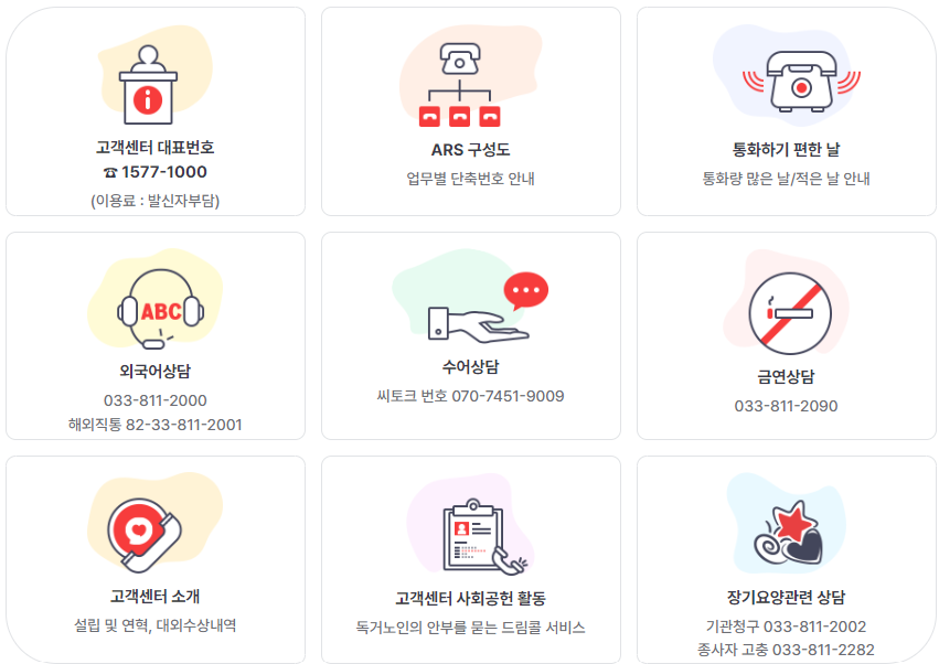 국민건강보험공단 고객센터 지사번호 찾기(출처-홈페이지)