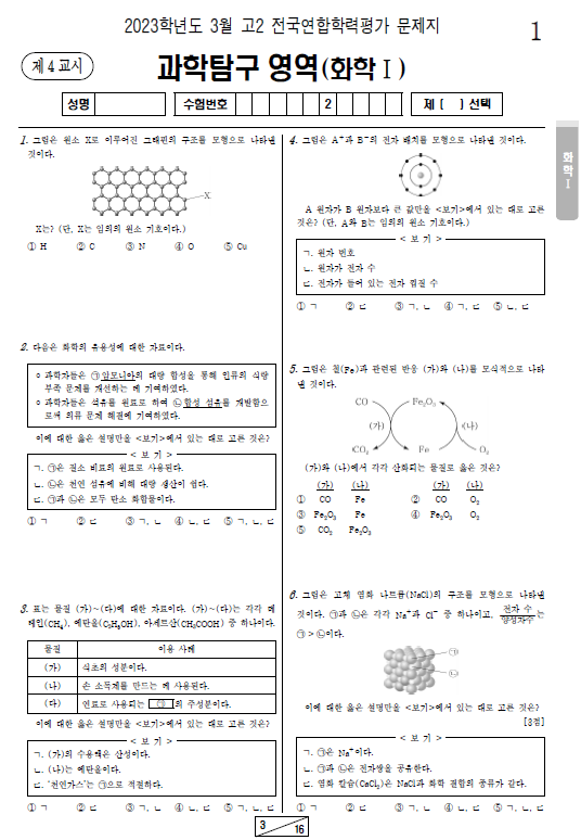 2023-3월-고2-모의고사-화학 1-기출문제-다운