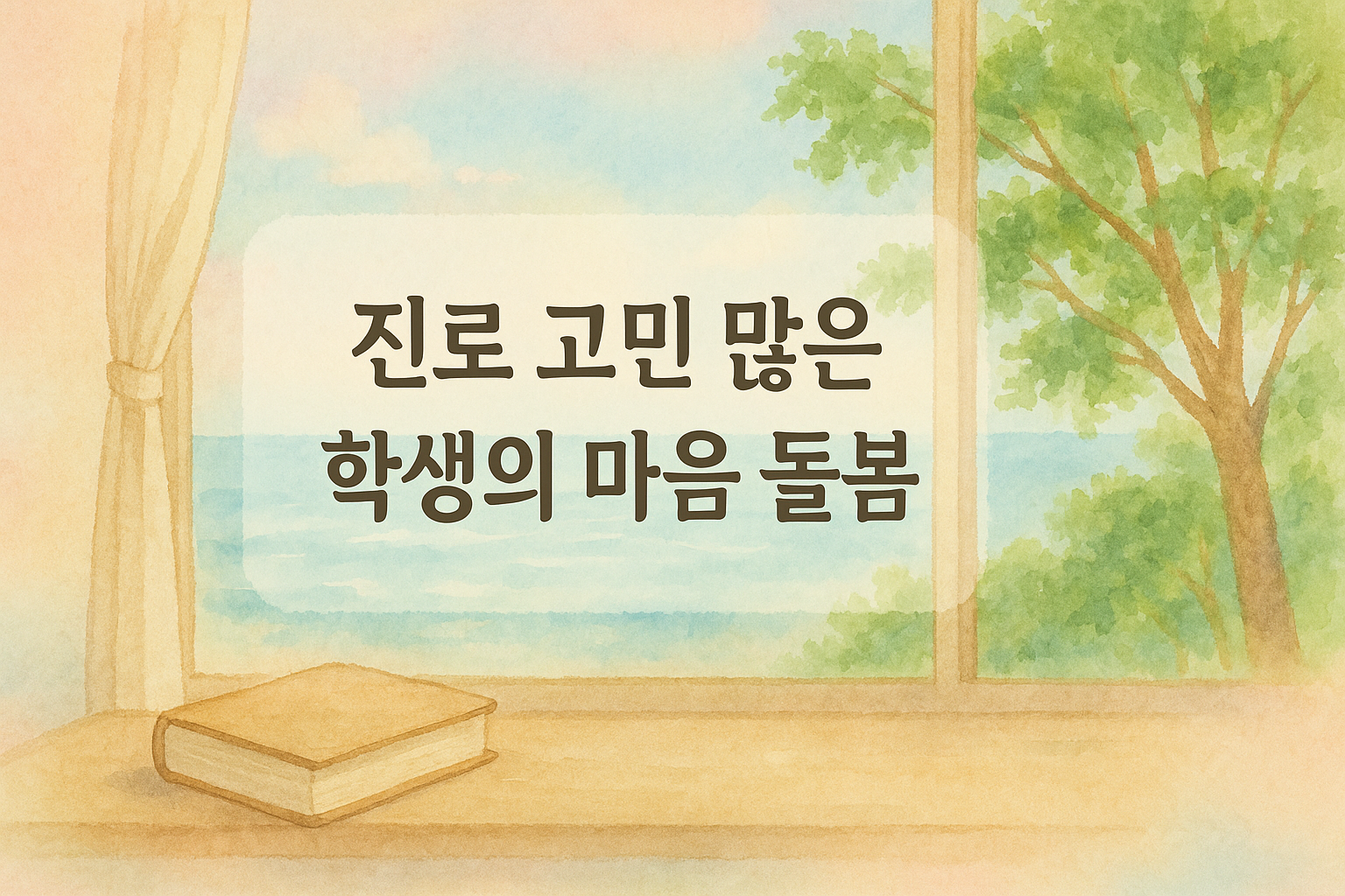 학생과 바다가 있는 평화로운 공간