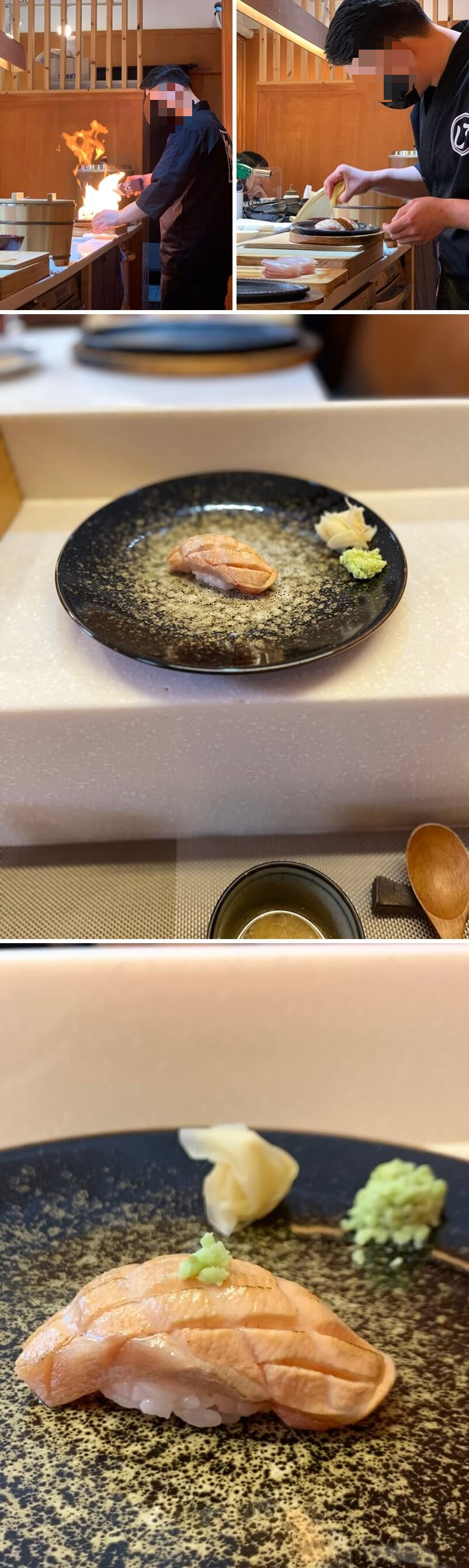 불 맛내고있는 셰프님과 연어초밥