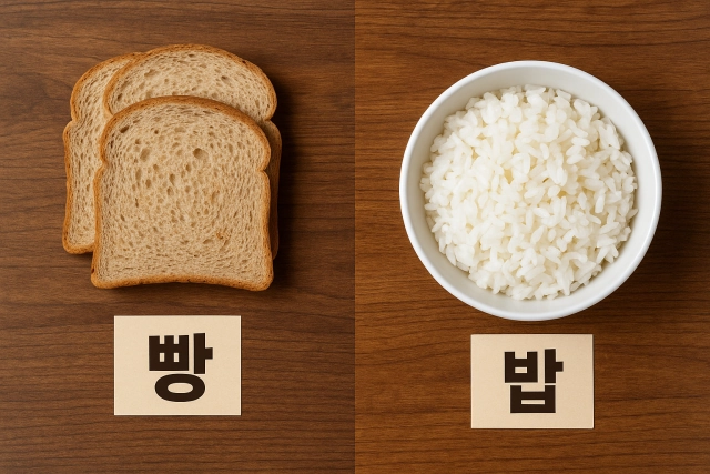 빵과 밥을 한눈에 비교할 수 있는 상차림