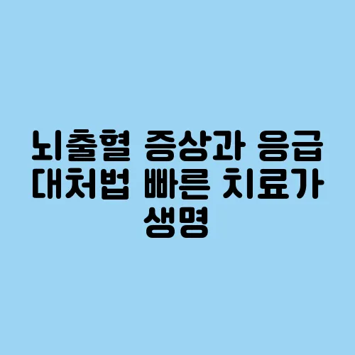 뇌출혈 증상과 응급 대처법 빠른 치료가 생명