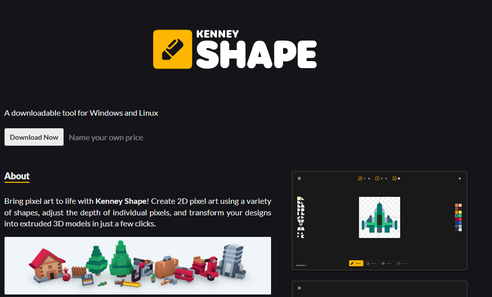Kenney Shape, 2D Pixel Art를 3D 모델로 만드는 툴 무료 전환