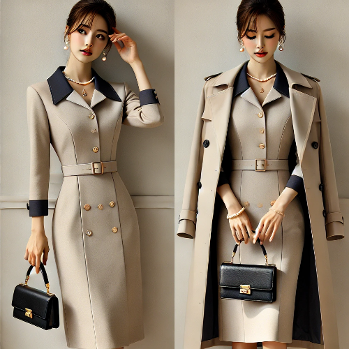 포인트 칼라가 있는 카라넥 원피스