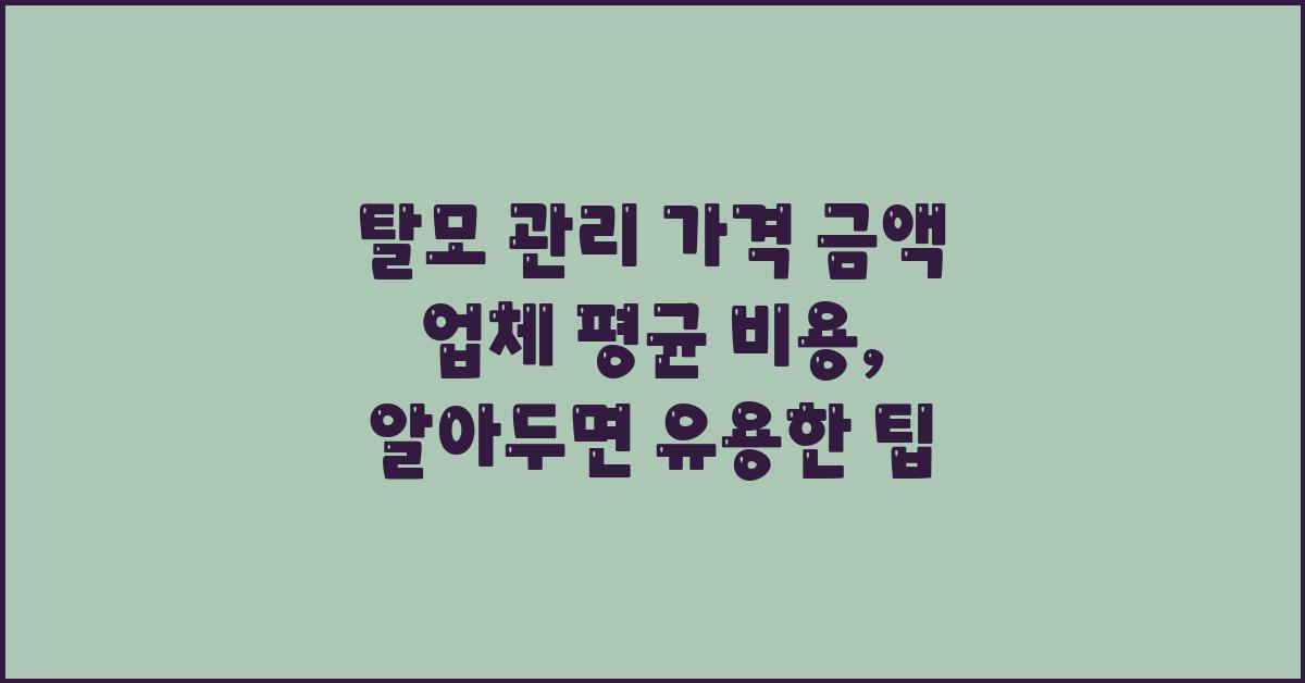탈모 관리 가격 금액 업체 평균 비용