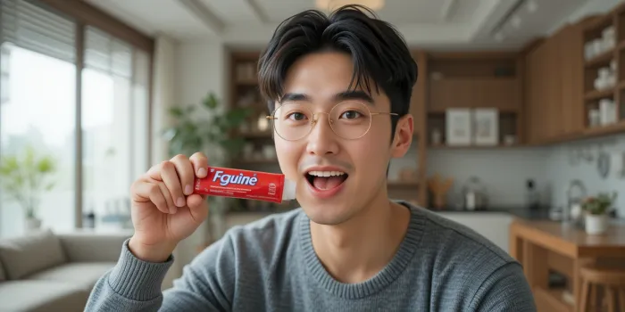 아조나 치약과 일반 치약 비교 중인 남성