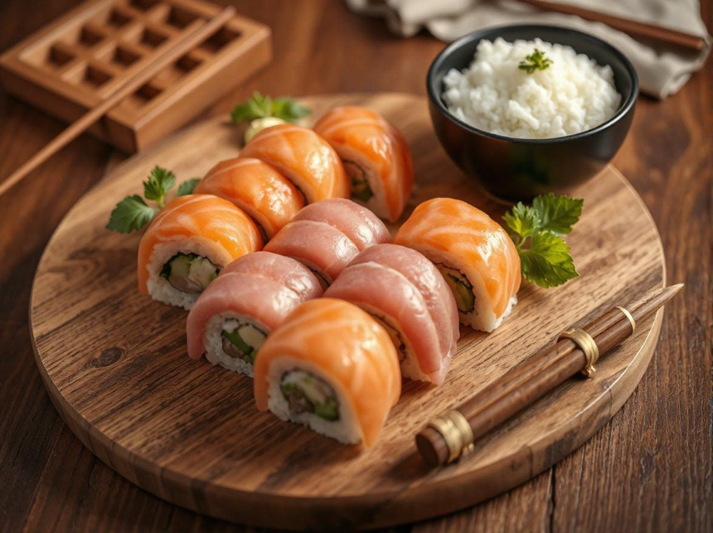 오메가-3 지방산이 풍부한 참치, 연어 초밥 이미지