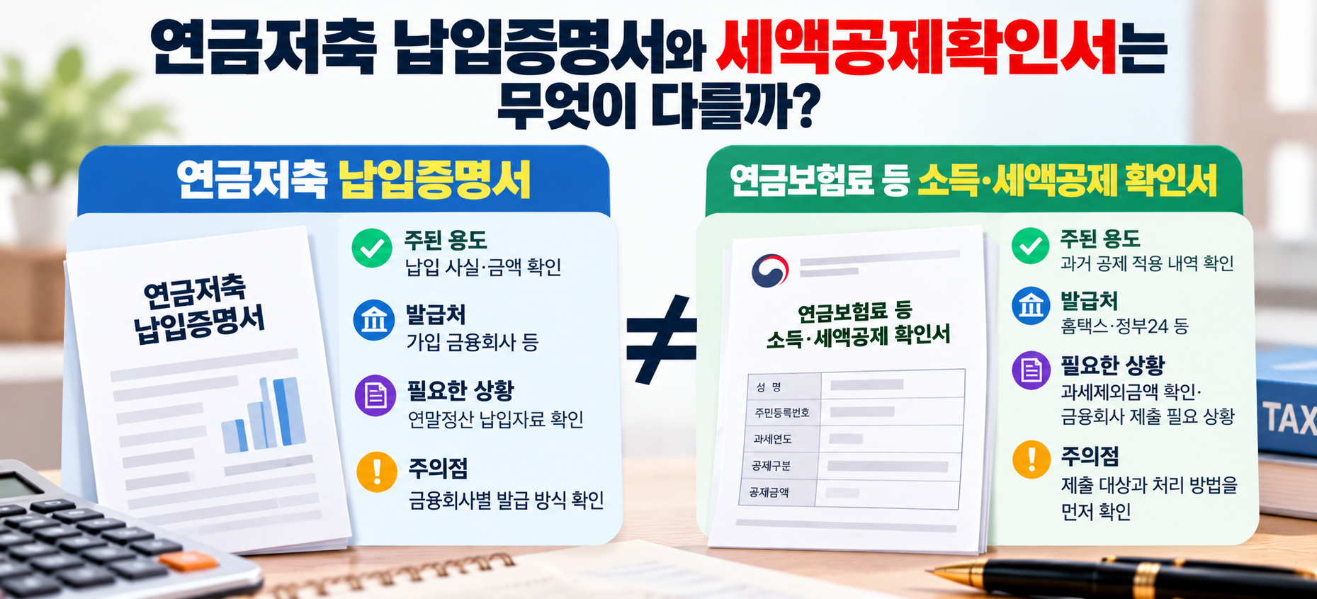 연금저축 납입증명서와 세액공제확인서 차이