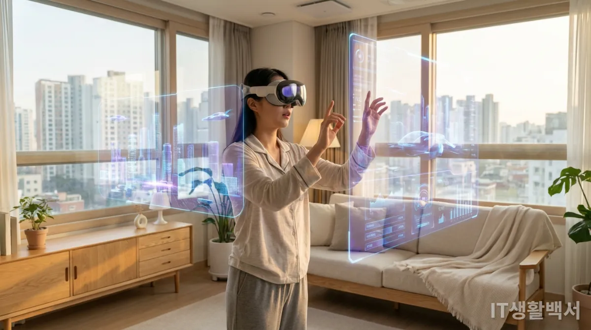 메타버스 XR 기기를 통해 가상현실을 경험하는 한국인