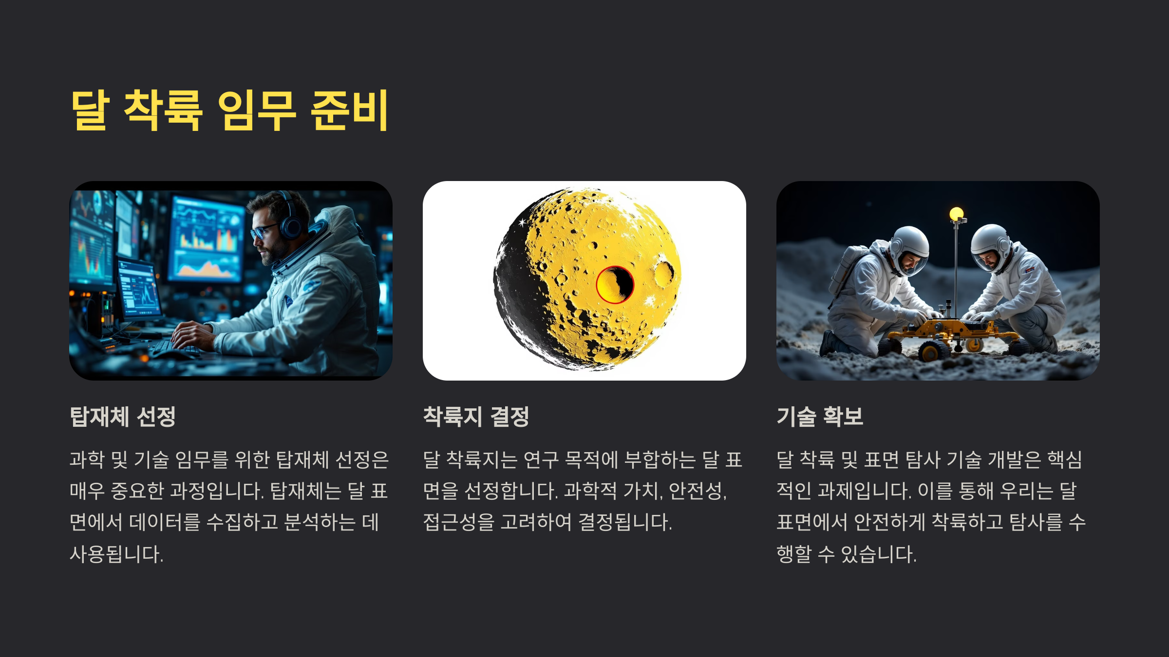달 착륙 임무 탑재체와 착륙지 결정