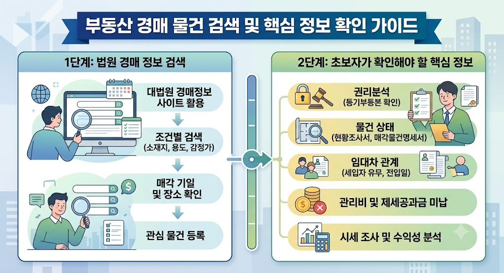 부동산 경매 물건 검색 방법과 초보자가 확인해야 할 핵심 정보