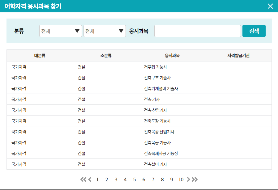 경기청년 역량강화 응시과목