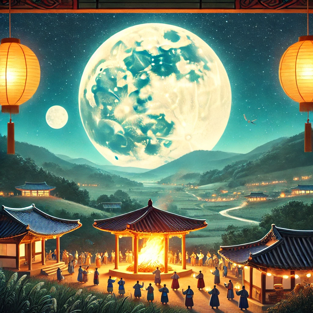 많은 사람들이 달을 보며 소원 빌고있는 사진