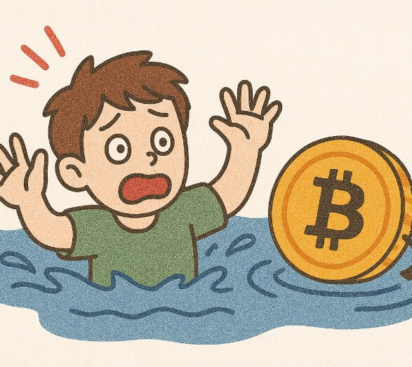 함정에 빠진 비트코인 초보 투자자를 표현한 그림