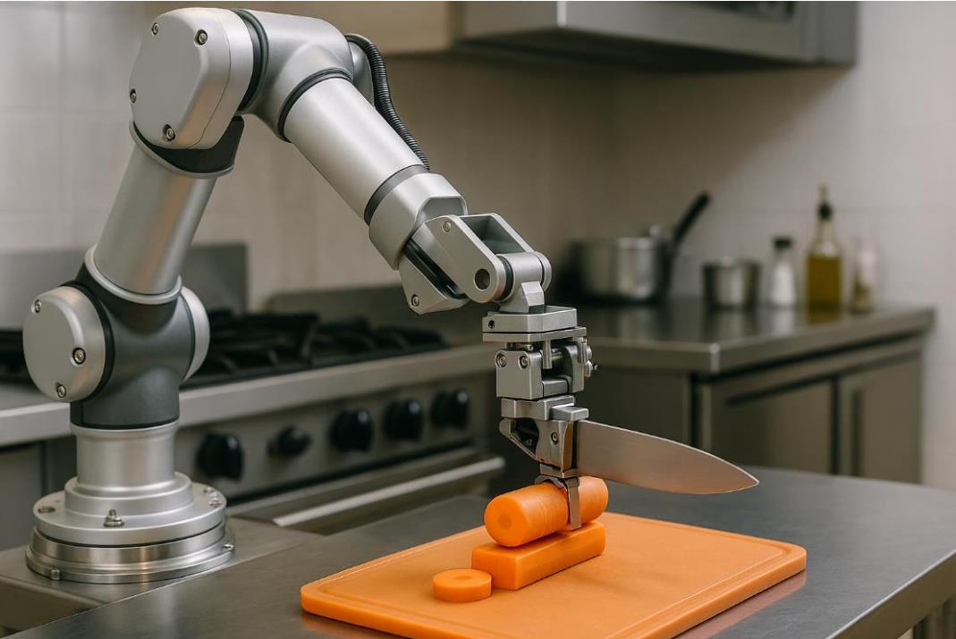 당근을 고정시키고 잘게 써는 AI 로봇