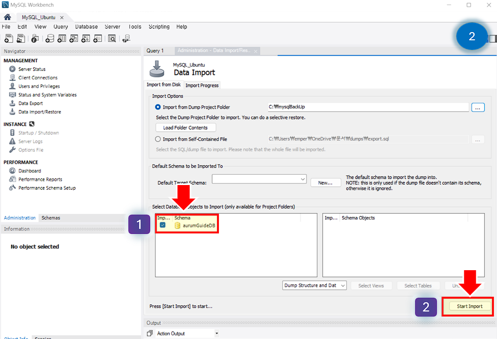 Start Import를 선택하세요.