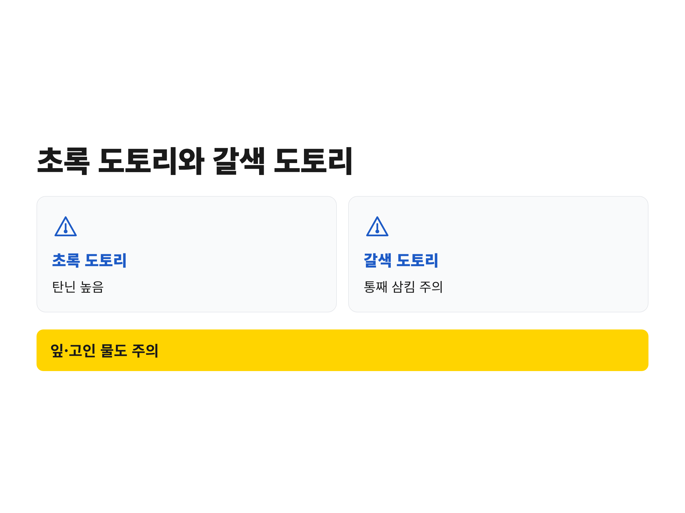 덜 익은 초록 도토리와 익은 갈색 도토리의 탄닌 위험도를 비교한 그림