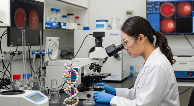 실험실에서 유전자 치료 연구 중인 과학자