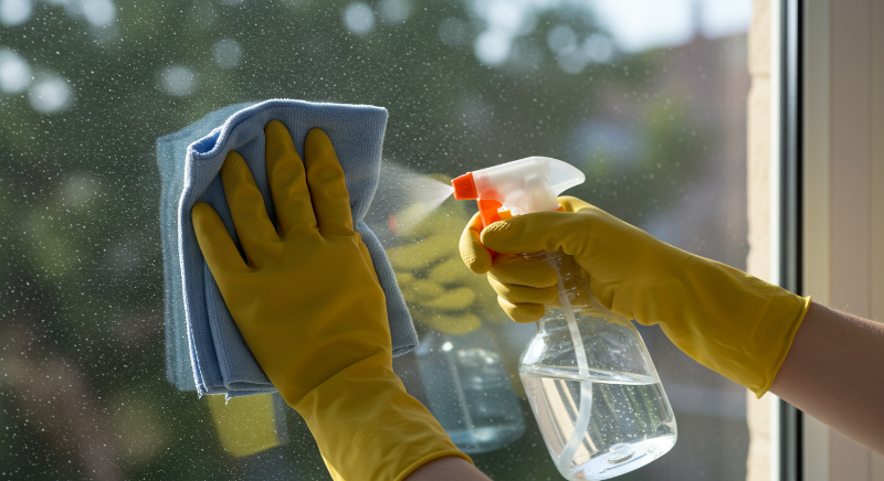 유리창 전체에 골고루 분사합니다