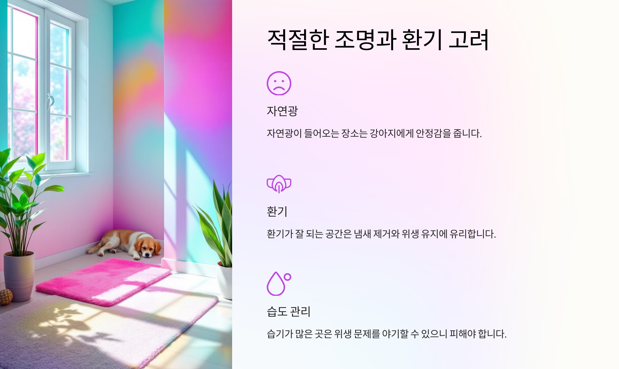 적절한 조명과 환기 고려