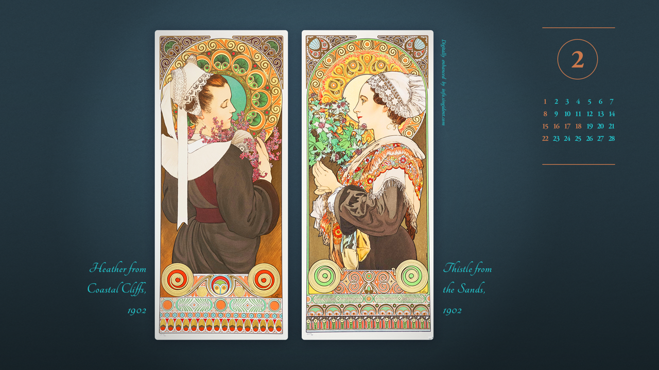 14 해안 절벽의 헤더, 모래밭의 엉겅퀴 A - 2026년2월 달력배경화면