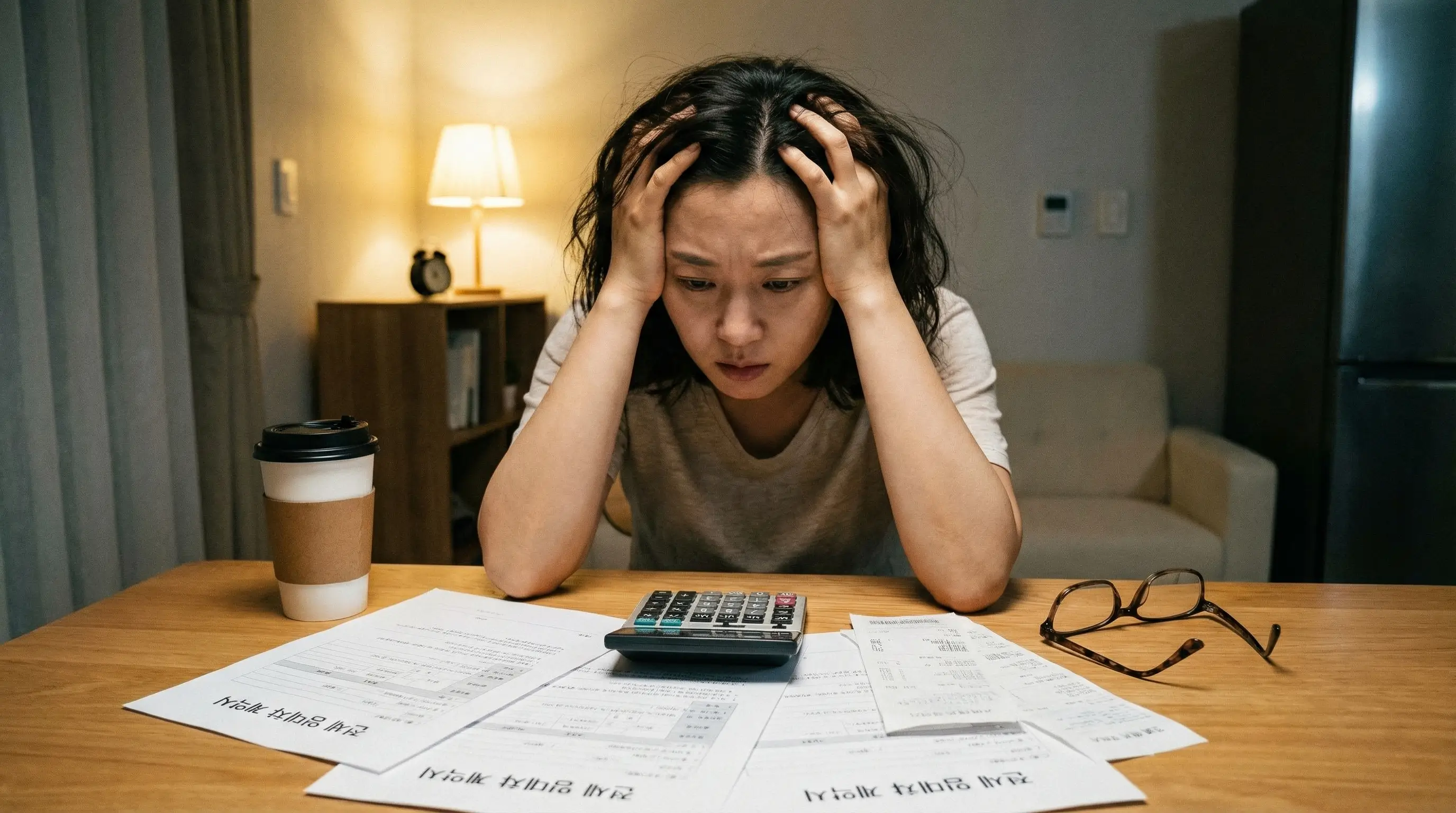 전세 계약서를 보며 고민하는 세입자와 계산기 이미지
