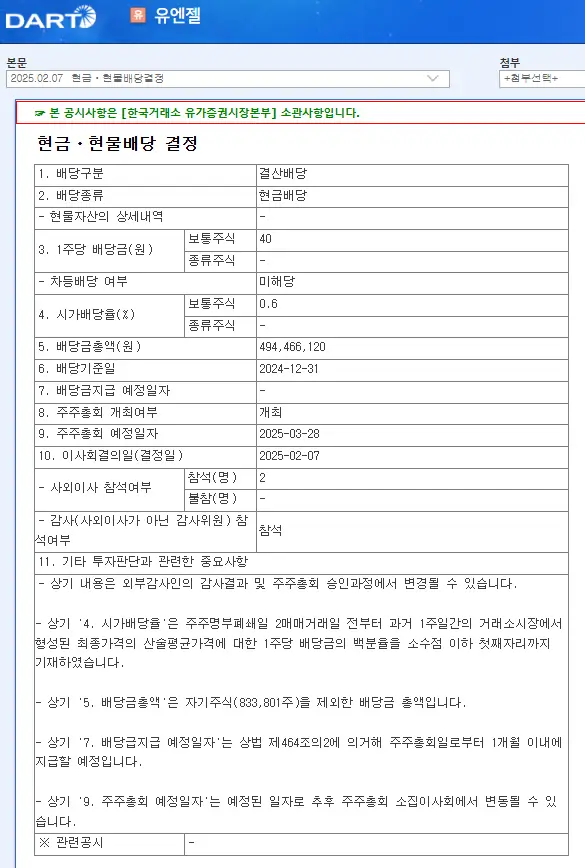 유엔젤(072130) 2025년 배당일