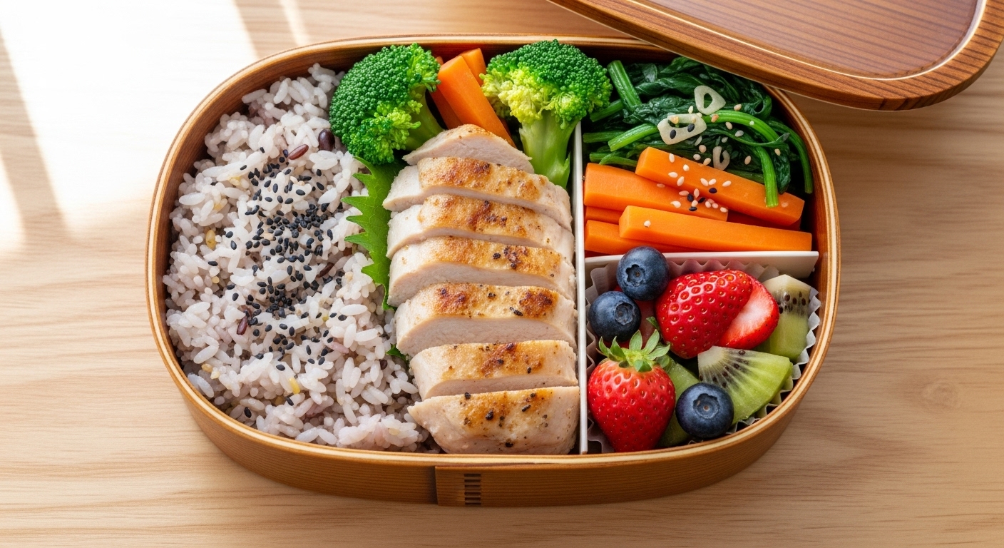 건강하고 소화하기 쉬운 반찬들로 구성된 수능 도시락