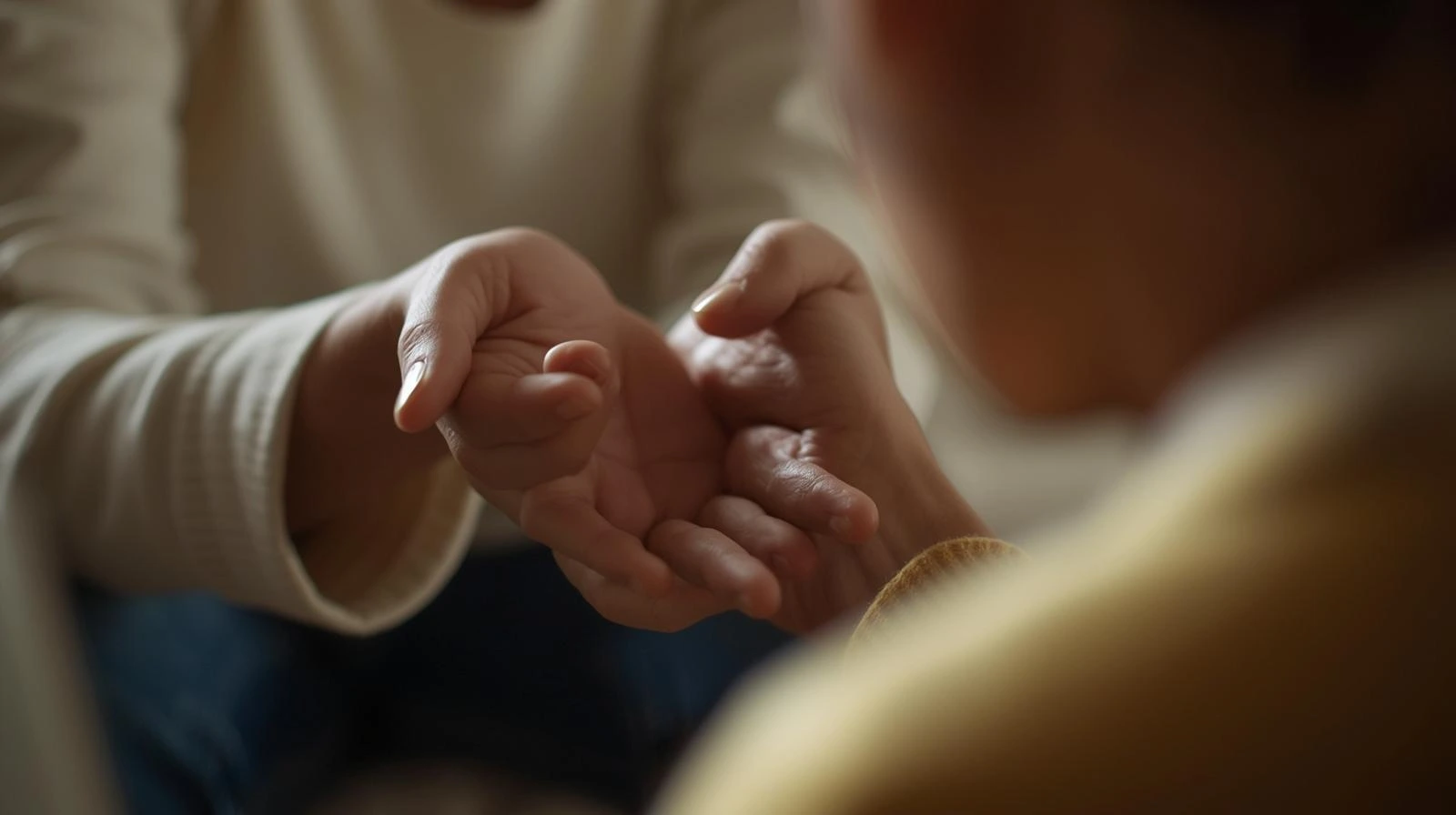 “서로 위로하며 대화하는 두 사람”