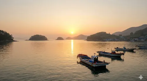 부산 기장 여수 남해안의 따뜻하고 평화로운 새해 일출 풍경