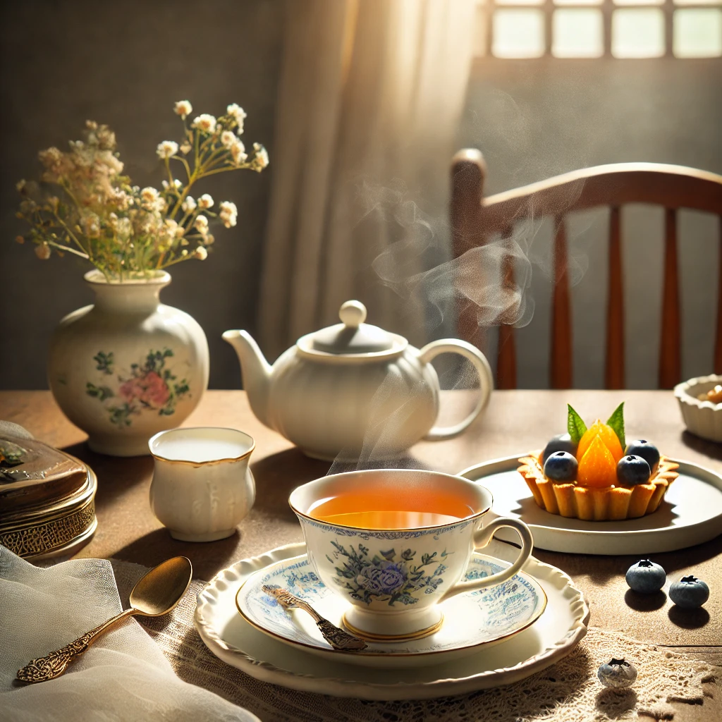 캐모마일 차와 과일 타르트