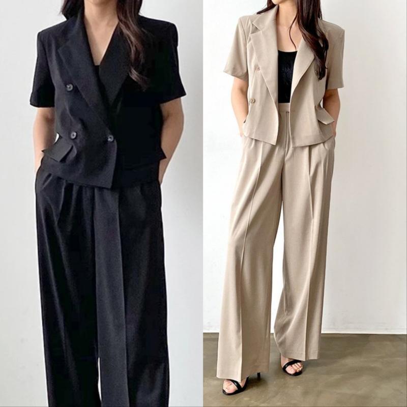 여성여름정장 크롭 캐주얼 와이드 명품스타일 여성정장 세트 여자셋업 수트