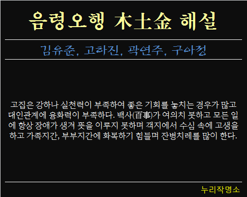 음령오행-목토금-해설