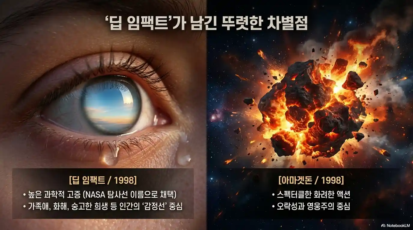 딥 임팩트 vs 아마겟돈 차이점 비교 - 과학적 고증 인간 감정선 중심 vs 스펙터클 오락성 대비