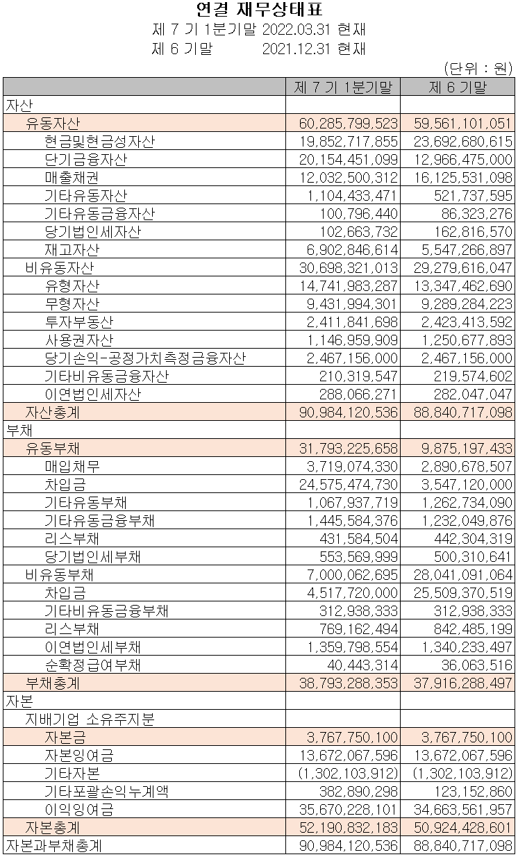 네오셈 - 재무상태표