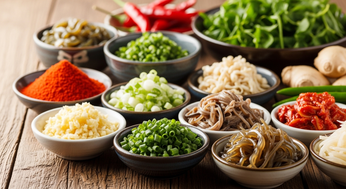 신선하고 다채로운 김장 양념 재료들