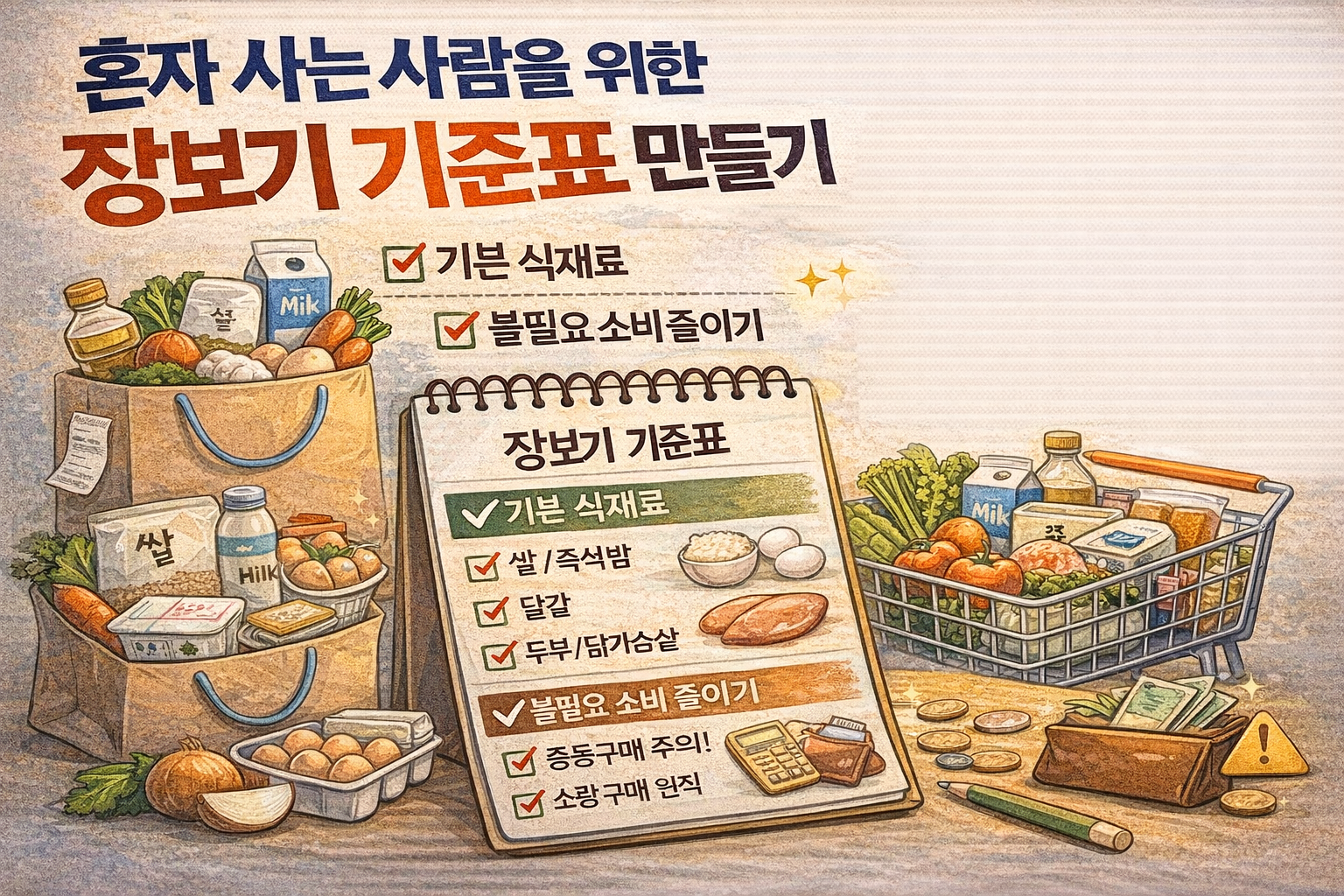 혼자 사는 사람을 위한 장보기 기준표 만들기