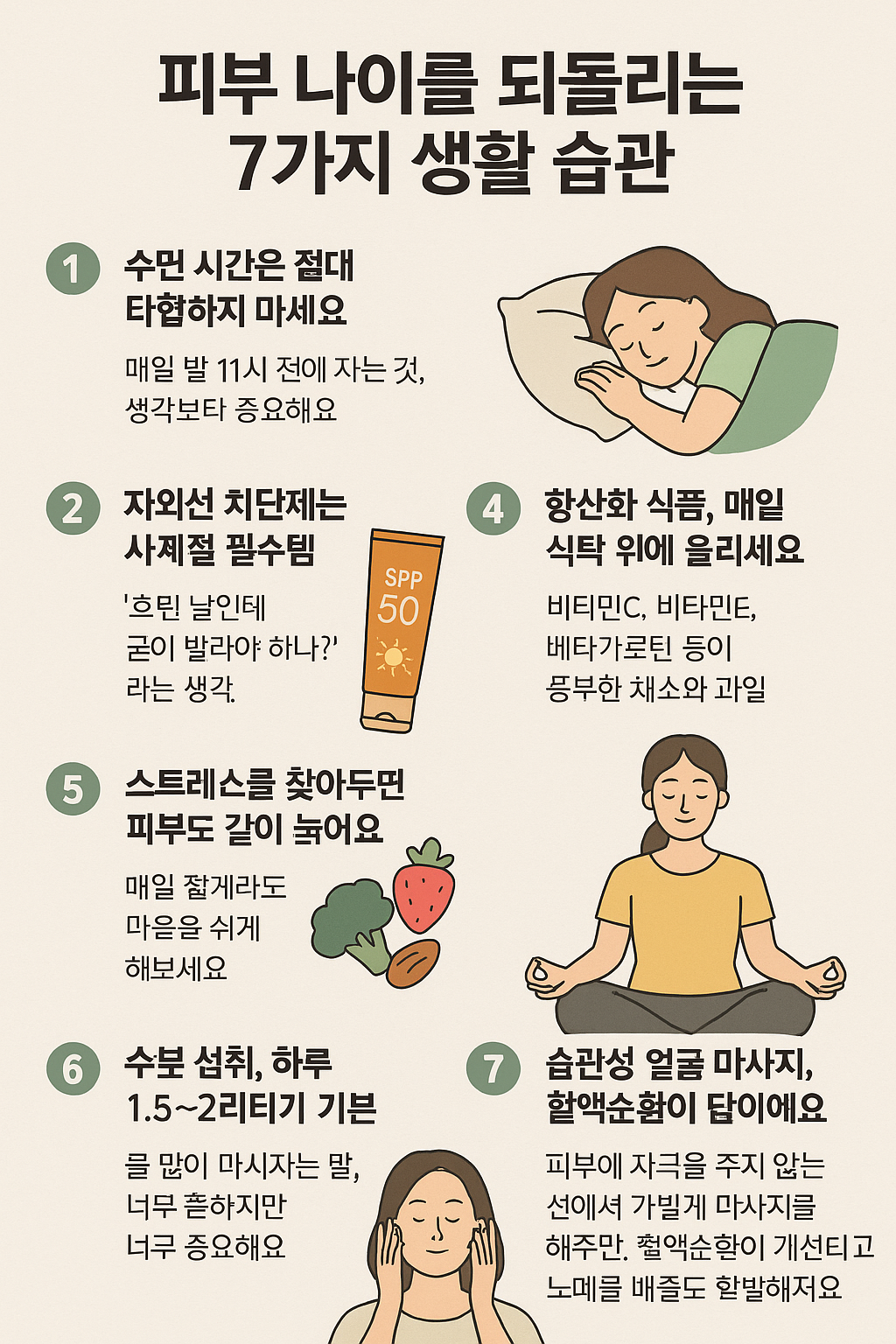 피부 나이를 되돌리는 7가지 생활 습관