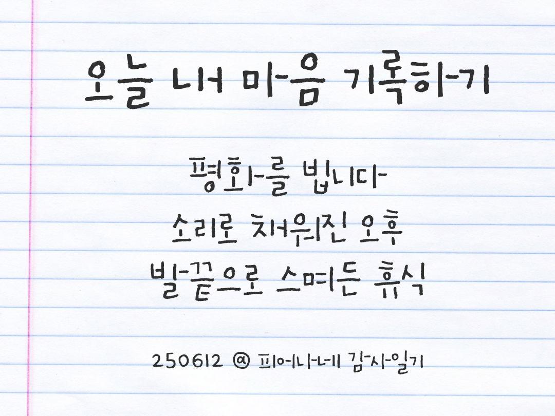 25년 6월 12일 오늘 내 마음 기록하기 감사노트, 감사를 통해 발견한 행복, 오늘 감사한 순간들 by 피어나네 감사일기