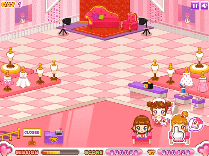 쥬디의-드레스샵-플래시게임-플레이-손님에게-잡지책을-가져다주는-화면