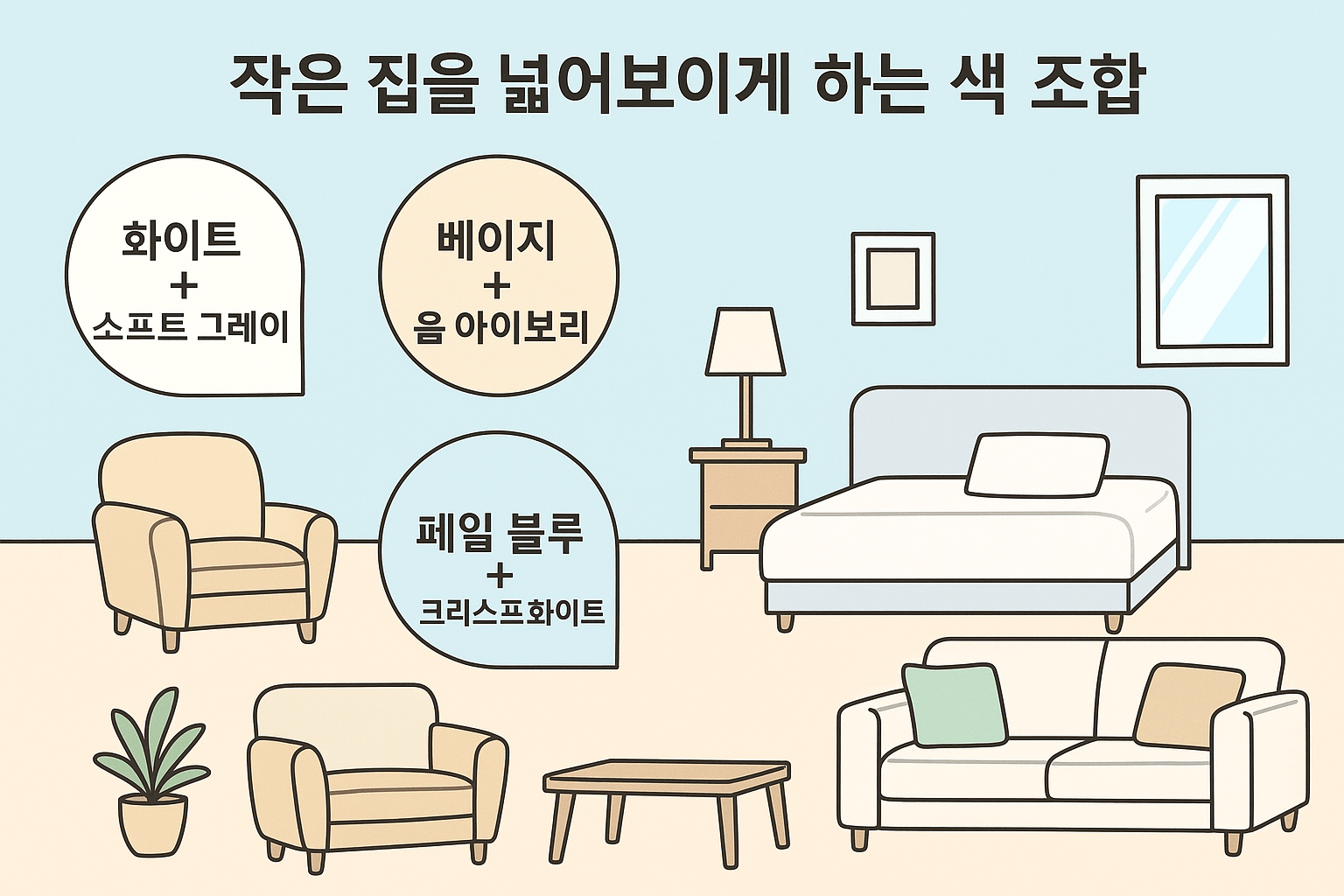 작은 집, 넓어 보이게 하는 인테리어 색 조합