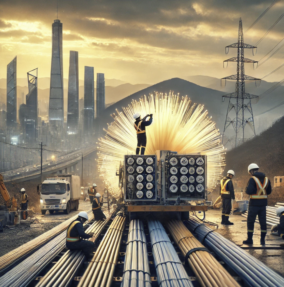 통신 케이블 설치 작업중