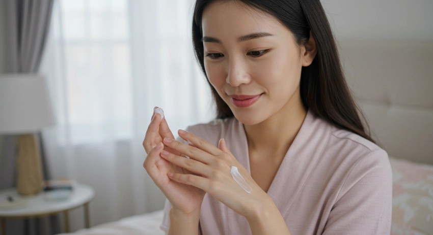 순간접착제 지우는 법으로 핸드크림을 활용하고 있는 모습