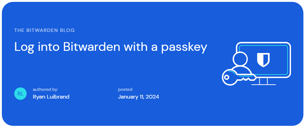 비트워든을 통해 패스키로 로그인하는 방법(출처- 비트워든 메인화면)