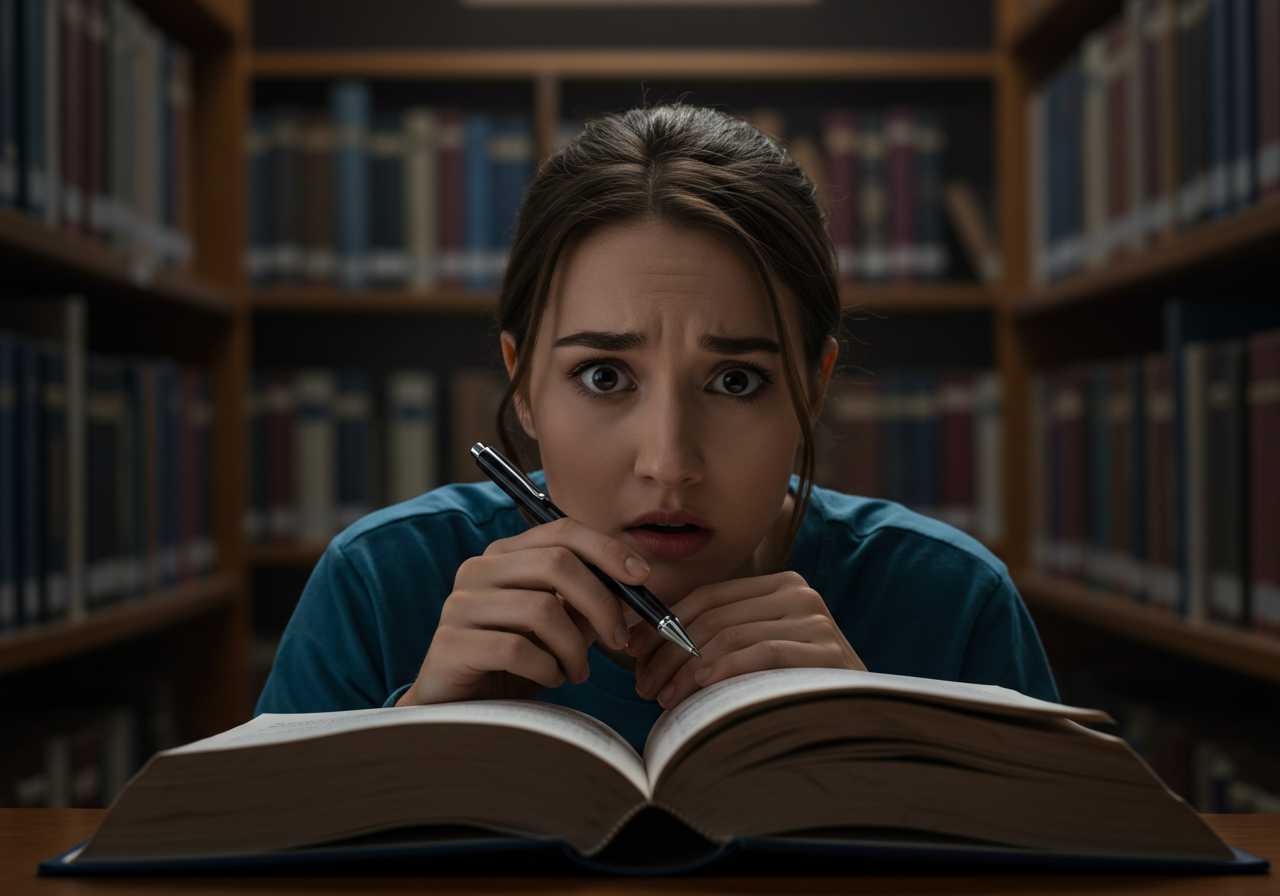 도서관 책에 몰래 낙서하는 사람과 책장이 있는 플랫 스타일 일러스트