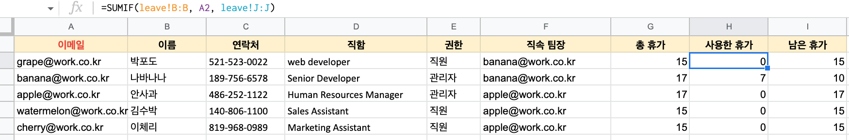 member테이블-사용한휴가-컬럼