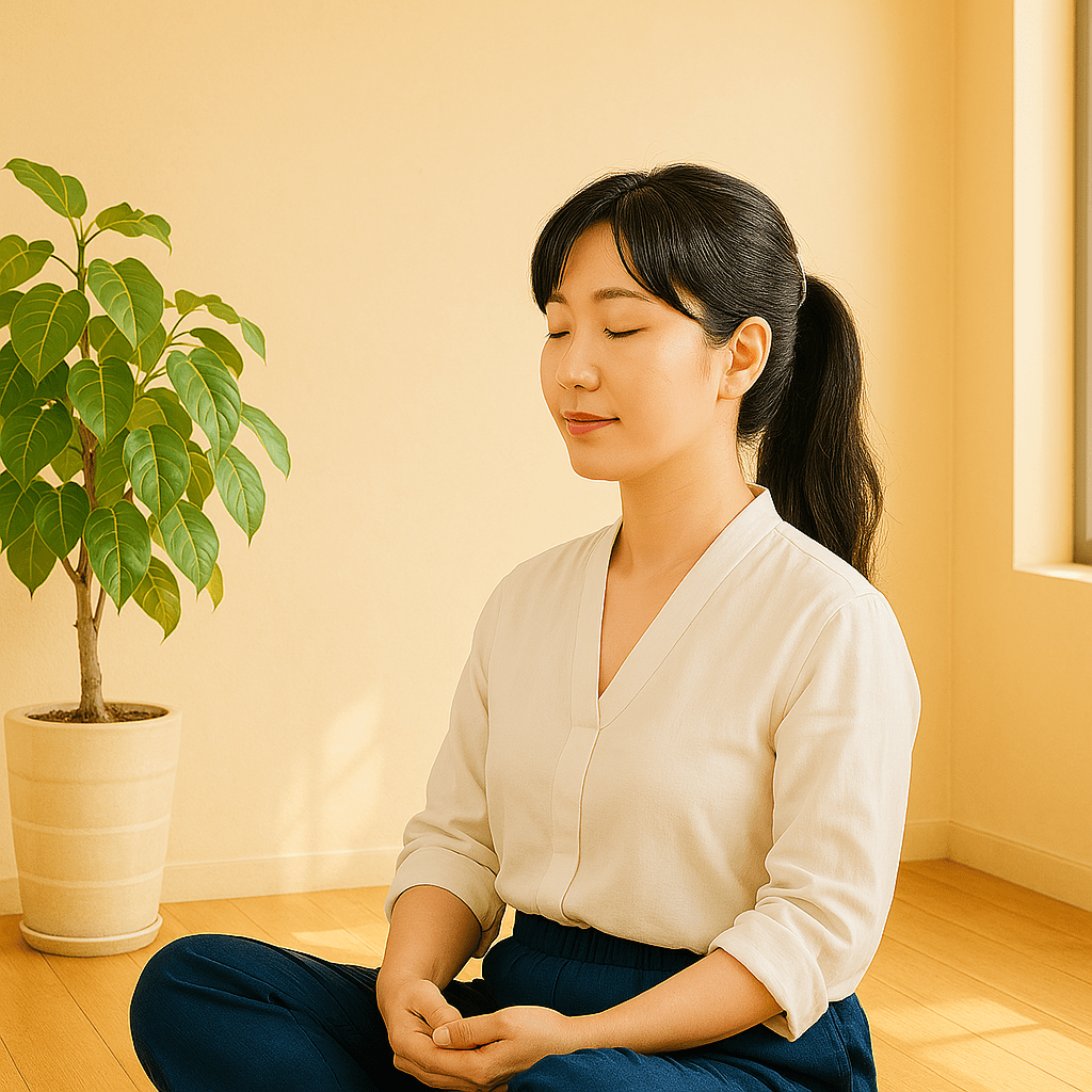 마음수련 명상으로 멘탈 디톡스하는 직장인 모습