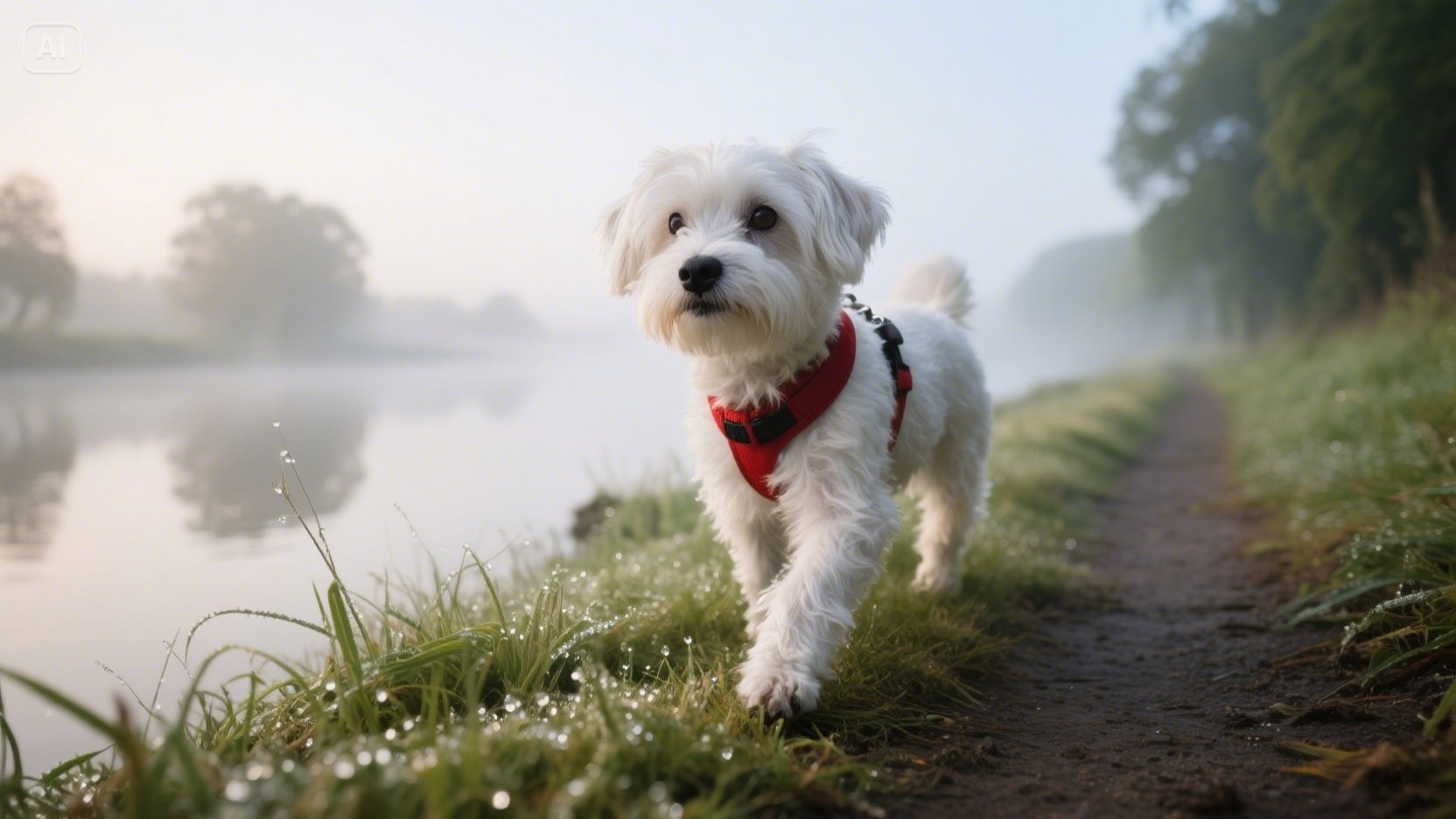low_angle_closeup_dog_misty_river