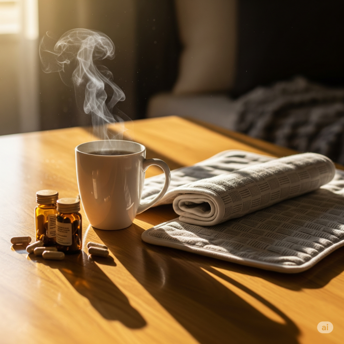 생리통 완화에 도움이 되는 허브차와 영양제.